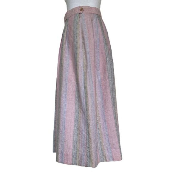 Vintage Geiger Pastel Midi Skirt Size 4 Pink Striped Pleated Cottage Grandma - Picture 4 of 8